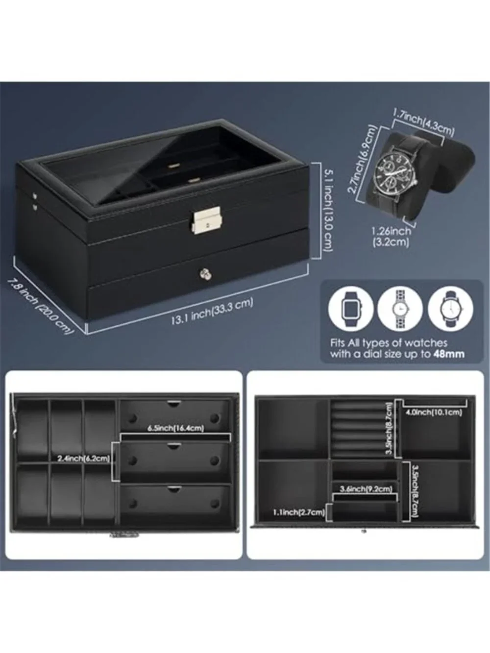 Jewelry Box 6 Slot Watch Box Jewelry Organizer With Drawer